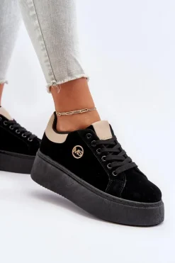 Sneakersy Damskie Na Platformie Czarne Eshen
