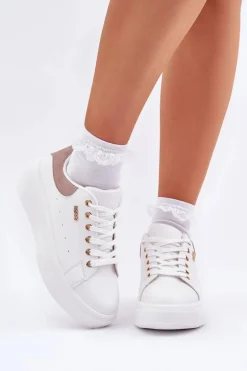 Sneakersy Damskie Na Platformie Eko Skóra Białe Lelandine