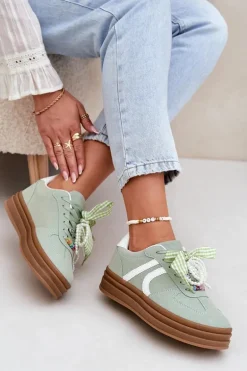 Sneakersy Damskie Na Platformie Z Ozdobami Zielone Vinness