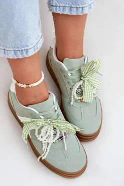 Sneakersy Damskie Na Platformie Z Ozdobami Zielone Vinness