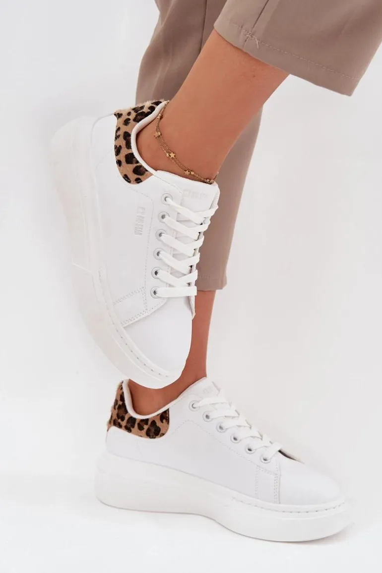 Sneakersy Damskie Na Platformie Big Star SS274247 Białe Panterka