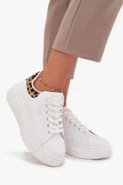 Sneakersy Damskie Na Platformie Big Star SS274247 Białe Panterka