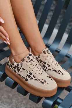 Sneakersy Damskie Na Platformie Panterka Big Star SS274763 Beżowe