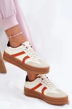Sneakersy Damskie Na Platformie Beżowe Tolianna