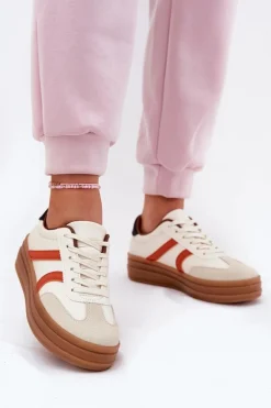 Sneakersy Damskie Na Platformie Beżowe Tolianna