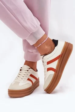 Sneakersy Damskie Na Platformie Beżowe Tolianna