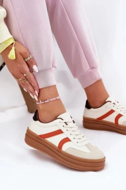 Sneakersy Damskie Na Platformie Beżowe Tolianna