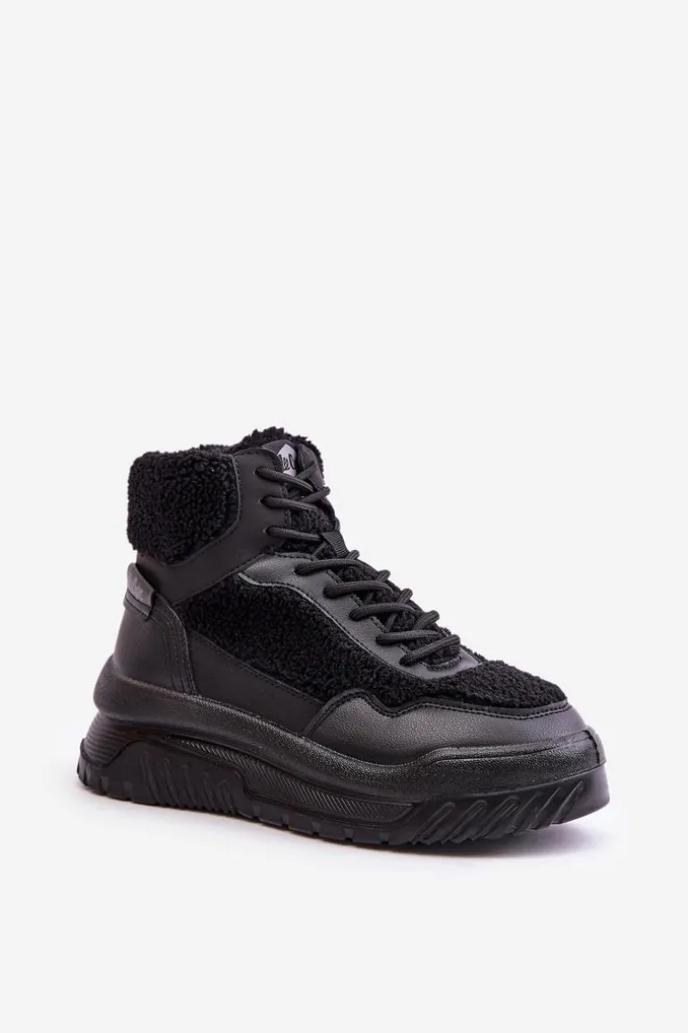 Sneakersy Damskie Na Platformie Z Futerkiem Typu Baranek Lee Cooper LCJ-24-47-3145 Czarne