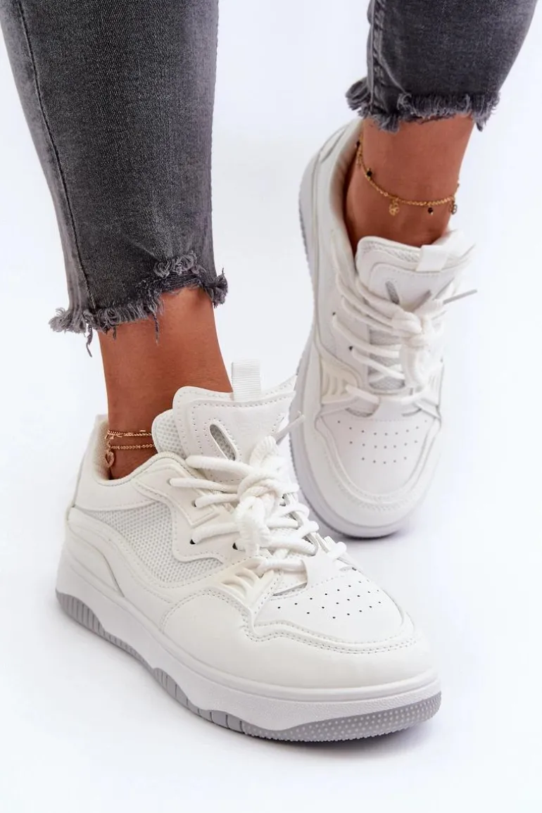 Sneakersy Damskie Na Platformie Białe Etnaria