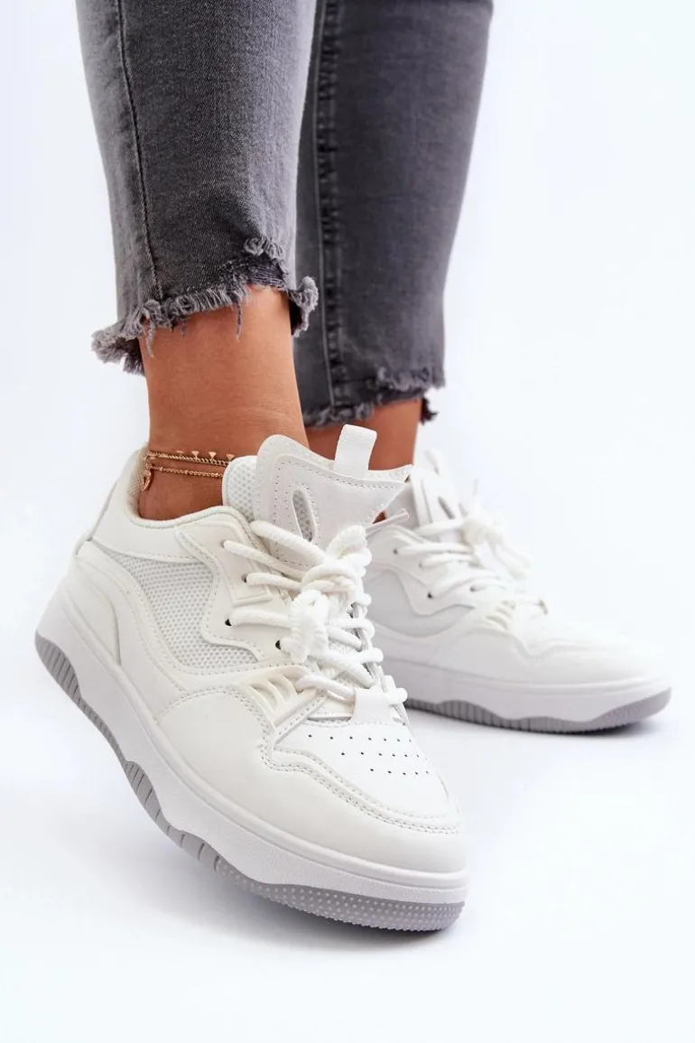 Sneakersy Damskie Na Platformie Białe Etnaria