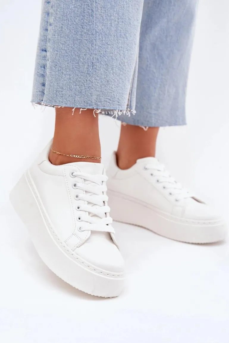 Sneakersy Damskie Na Platformie Białe Sallira