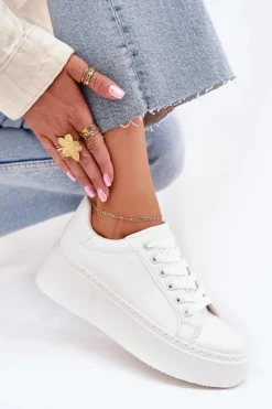 Sneakersy Damskie Na Platformie Białe Sallira