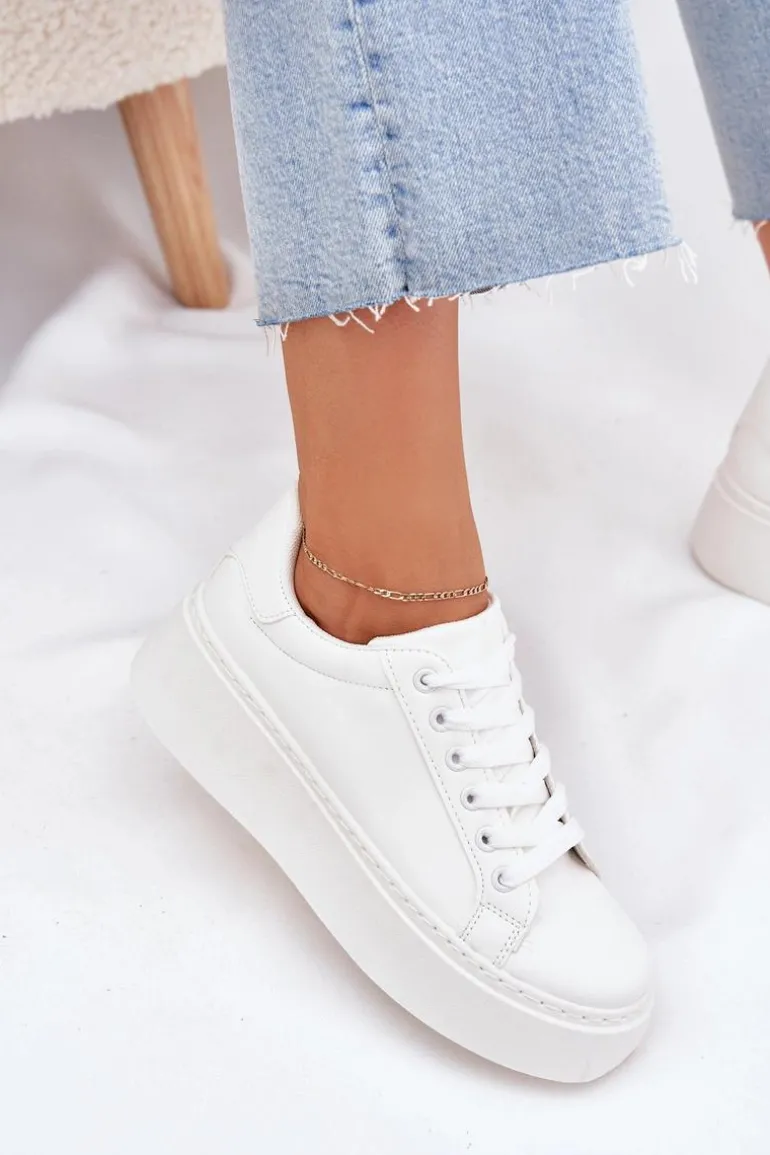 Sneakersy Damskie Na Platformie Białe Sallira
