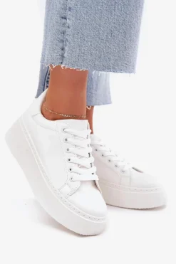 Sneakersy Damskie Na Platformie Białe Sallira