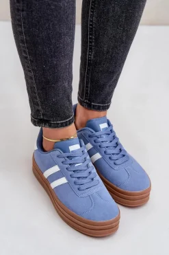 Sneakersy Damskie Na Platformie Niebieskie Egelia