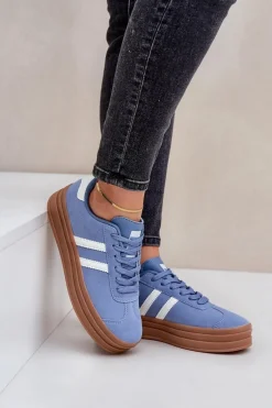 Sneakersy Damskie Na Platformie Niebieskie Egelia