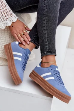 Sneakersy Damskie Na Platformie Niebieskie Egelia