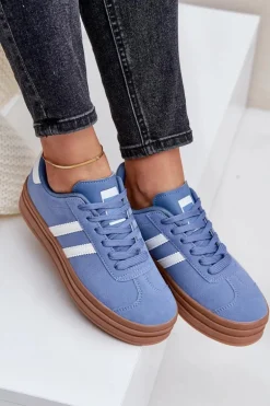 Sneakersy Damskie Na Platformie Niebieskie Egelia
