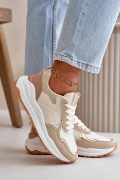 Sneakersy Damskie Na Platformie Z Eko Skóry Beżowe Issatta