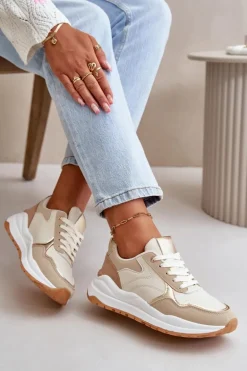 Sneakersy Damskie Na Platformie Z Eko Skóry Beżowe Issatta
