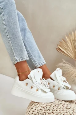 Sneakersy Damskie Na Platformie Białe Dolistana