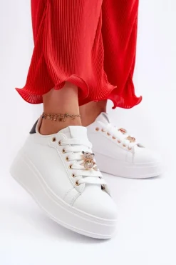 Sneakersy Damskie Na Platformie Z Misiem Białe Moanda