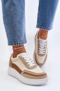 Sneakersy Damskie Na Platformie Beżowe Redala