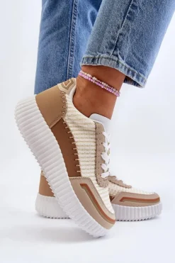 Sneakersy Damskie Na Platformie Beżowe Redala