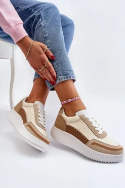 Sneakersy Damskie Na Platformie Beżowe Redala