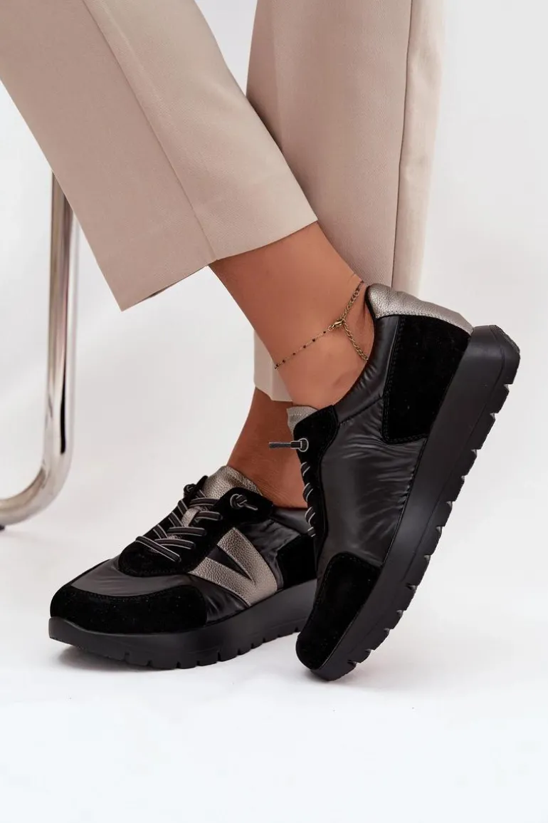 Sneakersy Damskie Na Platformie Vinceza 58561 Czarne