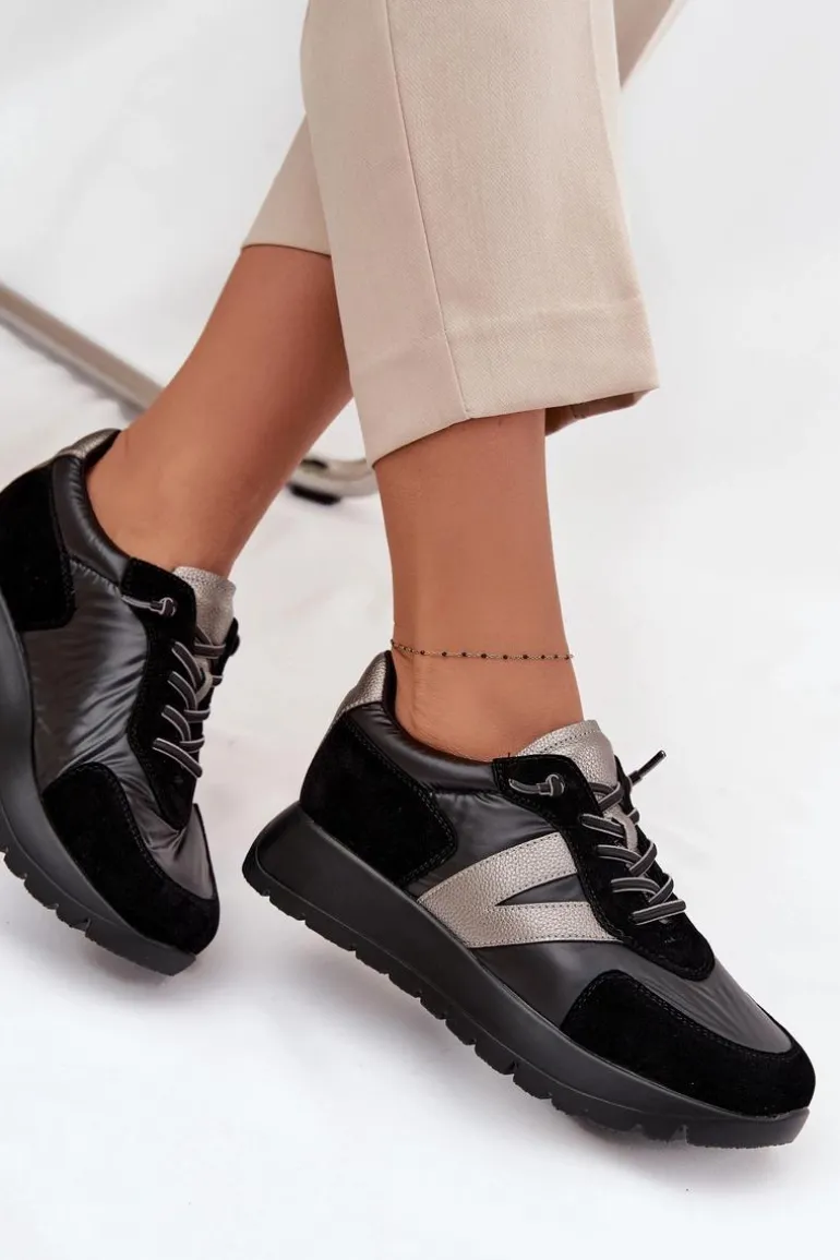 Sneakersy Damskie Na Platformie Vinceza 58561 Czarne