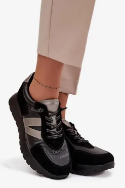 Sneakersy Damskie Na Platformie Vinceza 58561 Czarne