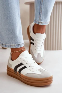 Sneakersy Damskie Na Platformie Biało-Szare Nesonice