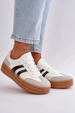 Sneakersy Damskie Na Platformie Biało-Szare Nesonice