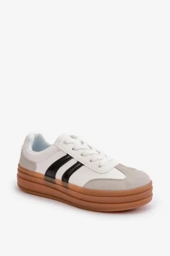 Sneakersy Damskie Na Platformie Biało-Szare Nesonice
