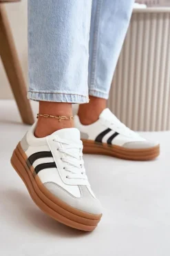 Sneakersy Damskie Na Platformie Biało-Szare Nesonice