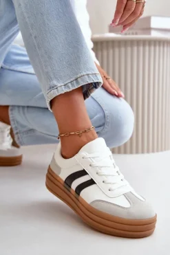 Sneakersy Damskie Na Platformie Biało-Szare Nesonice
