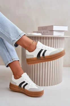 Sneakersy Damskie Na Platformie Biało-Szare Nesonice