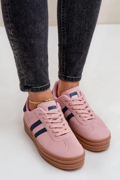 Sneakersy Damskie Na Platformie Różowe Egelia