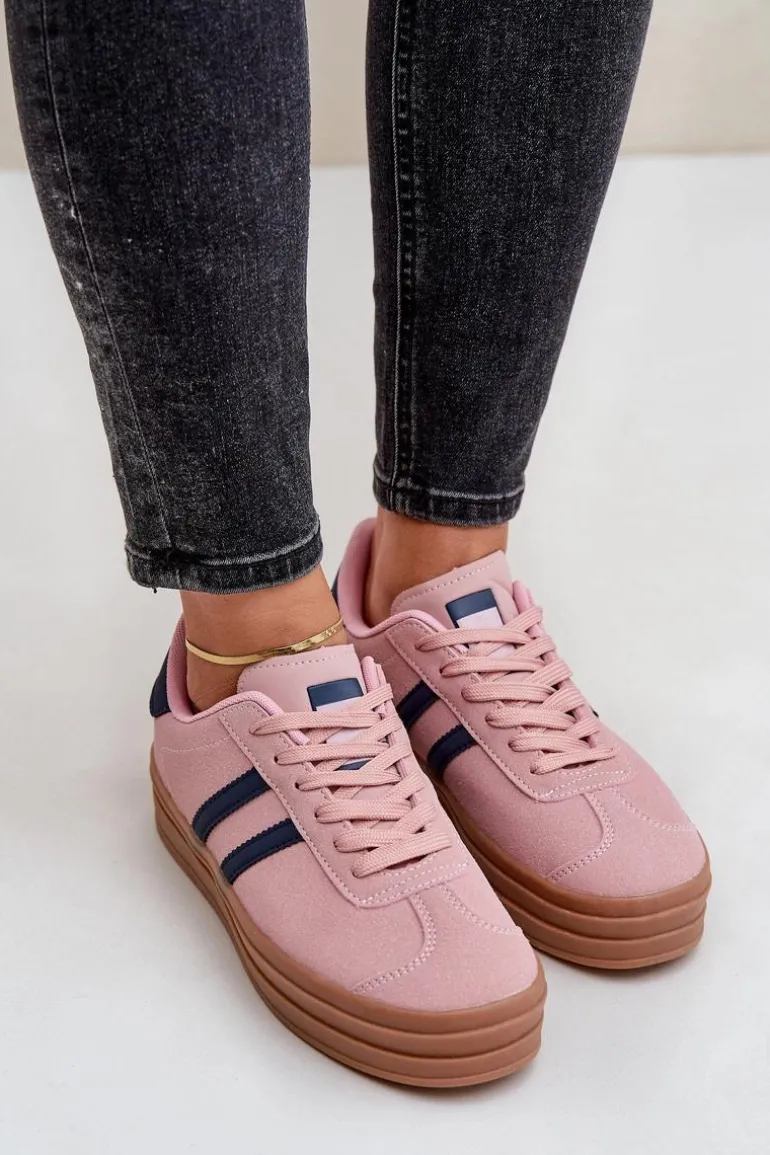Sneakersy Damskie Na Platformie Różowe Egelia