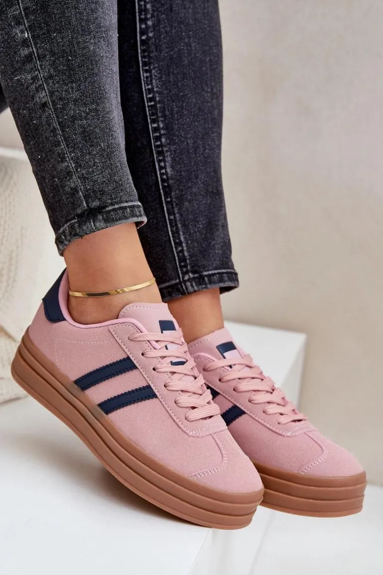 Sneakersy Damskie Na Platformie Różowe Egelia