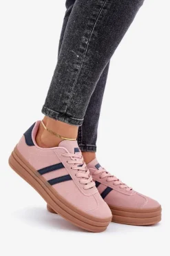 Sneakersy Damskie Na Platformie Różowe Egelia