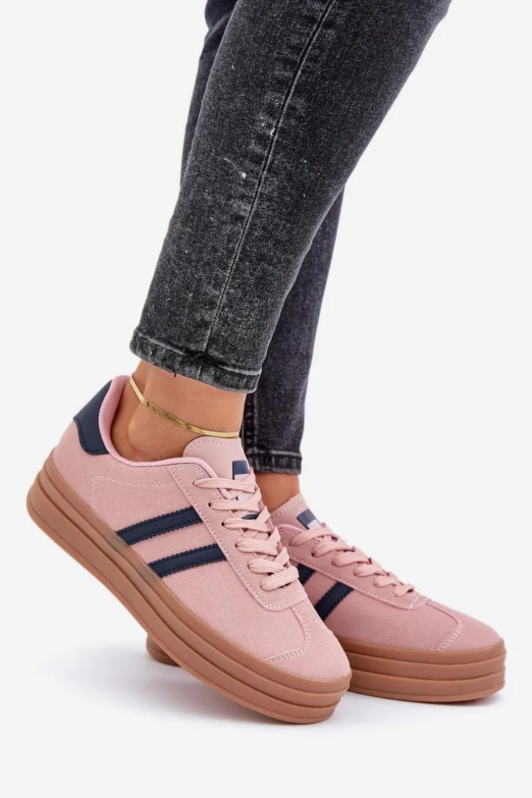 Sneakersy Damskie Na Platformie Różowe Egelia