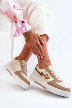 Sneakersy Damskie Na Platformie Beżowe Zeparine