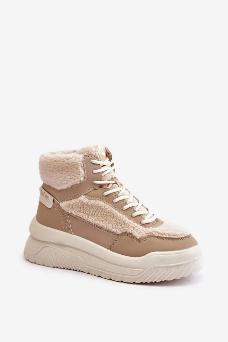 Sneakersy Damskie Na Platformie Z Futerkiem Typu Baranek Lee Cooper LCJ-24-47-3146 Beżowe