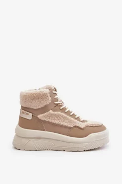 Sneakersy Damskie Na Platformie Z Futerkiem Typu Baranek Lee Cooper LCJ-24-47-3146 Beżowe