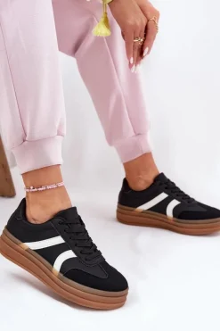 Sneakersy Damskie Na Platformie Czarne Tolianna