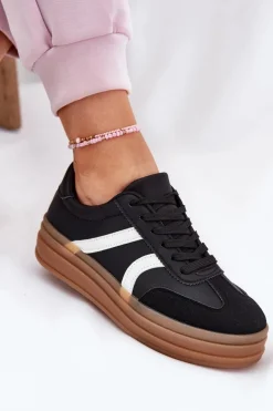 Sneakersy Damskie Na Platformie Czarne Tolianna