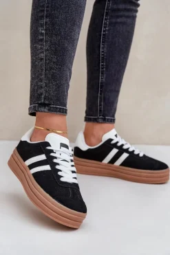 Sneakersy Damskie Na Platformie Czarne Egelia