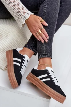 Sneakersy Damskie Na Platformie Czarne Egelia